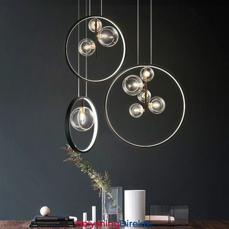 Nordisk Pendellampe I Glass, Sirkelformet Lysekrone, Moderne Stuelampe