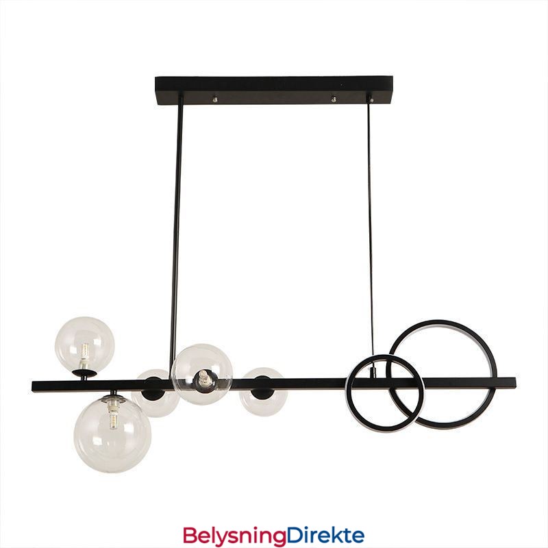 Moderne Glassboble-Anhengslampe I Svart Med Lange Festefester