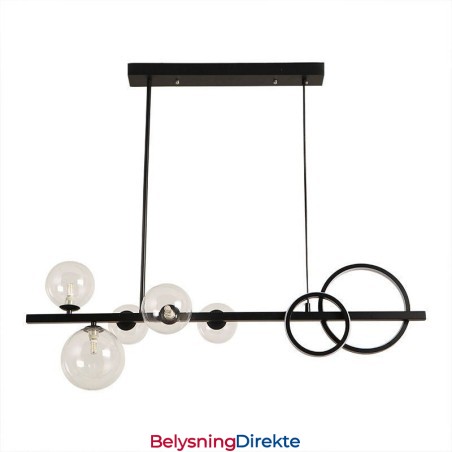 Moderne Glassboble-Anhengslampe I Svart Med Lange Festefester
