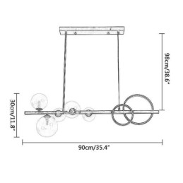 Moderne Glassboble-Anhengslampe I Svart Med Lange Festefester