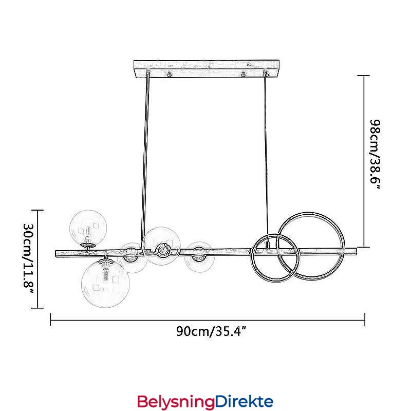 Moderne Glassboble-Anhengslampe I Svart Med Lange Festefester