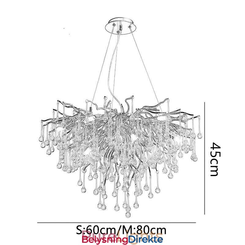 Nordisk Krystalllysekrone Med Blomster, Rund Skjerm, Luksuriøs Gullfarget Anhengslampe