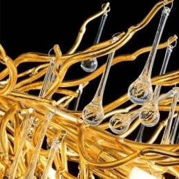 Nordisk Krystalllysekrone Med Blomster, Rund Skjerm, Luksuriøs Gullfarget Anhengslampe