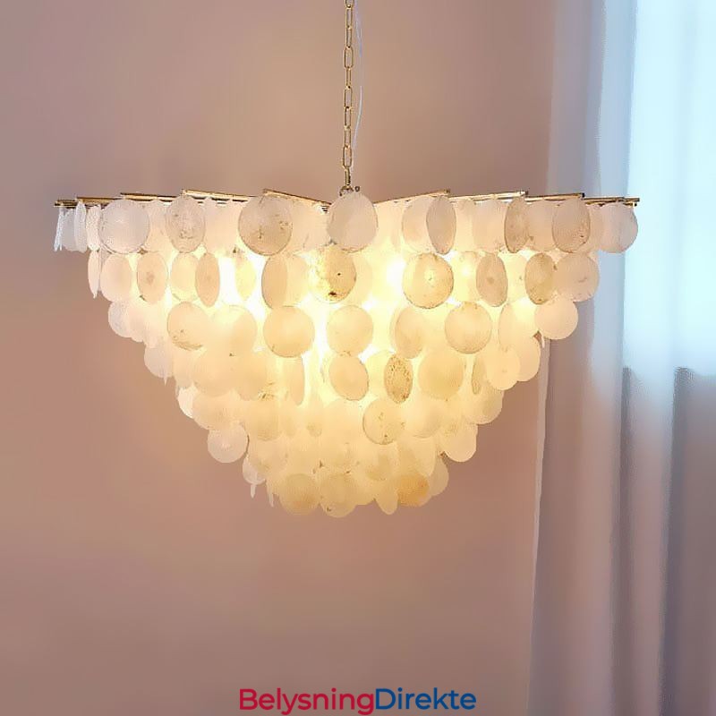 Rund Lagdelt Hengende Lysekrone Med Naturlig Skjell, Spisestue