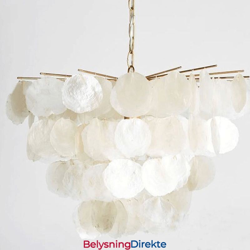 Rund Lagdelt Hengende Lysekrone Med Naturlig Skjell, Spisestue