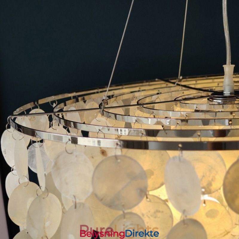 Capiz Shell Pendellampe Naturlig Hengende Rund Lagdelt Lysekrone