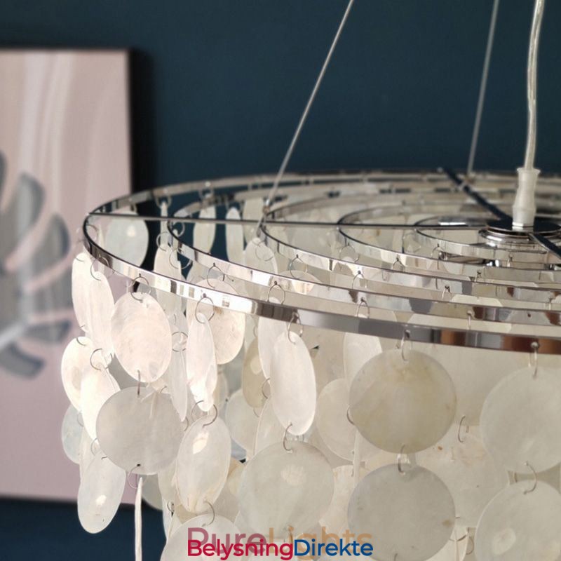 Capiz Shell Pendellampe Naturlig Hengende Rund Lagdelt Lysekrone