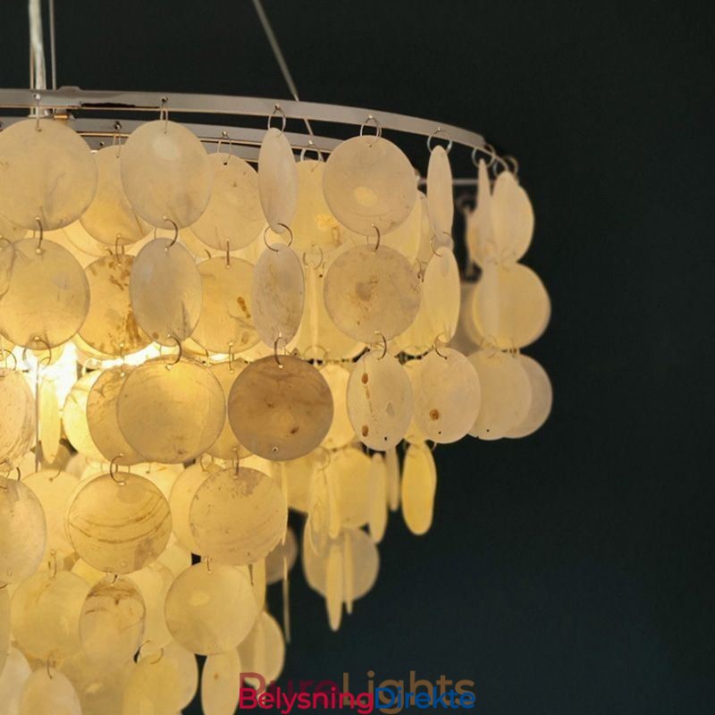 Capiz Shell Pendellampe Naturlig Hengende Rund Lagdelt Lysekrone