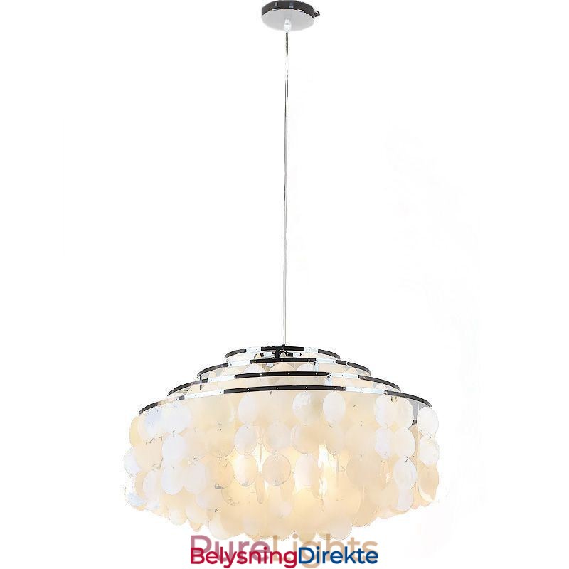 Moderne Regndråpelysekrone Hvit Skjellskjerm Takpendelbelysning