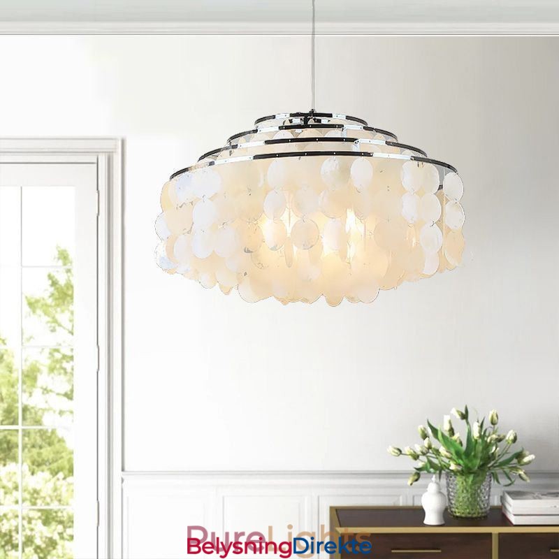 Moderne Regndråpelysekrone Hvit Skjellskjerm Takpendelbelysning