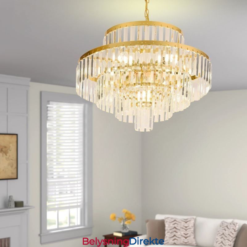 Gullkrystall Pendellampe 4 Nivåer Takbelysning 7 Lys