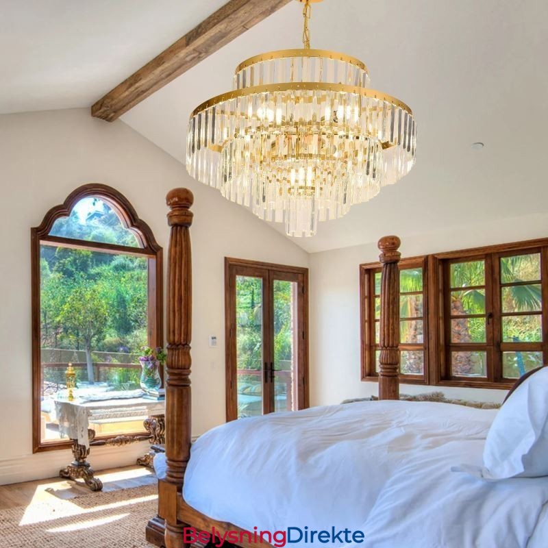 Gullkrystall Pendellampe 4 Nivåer Takbelysning 7 Lys