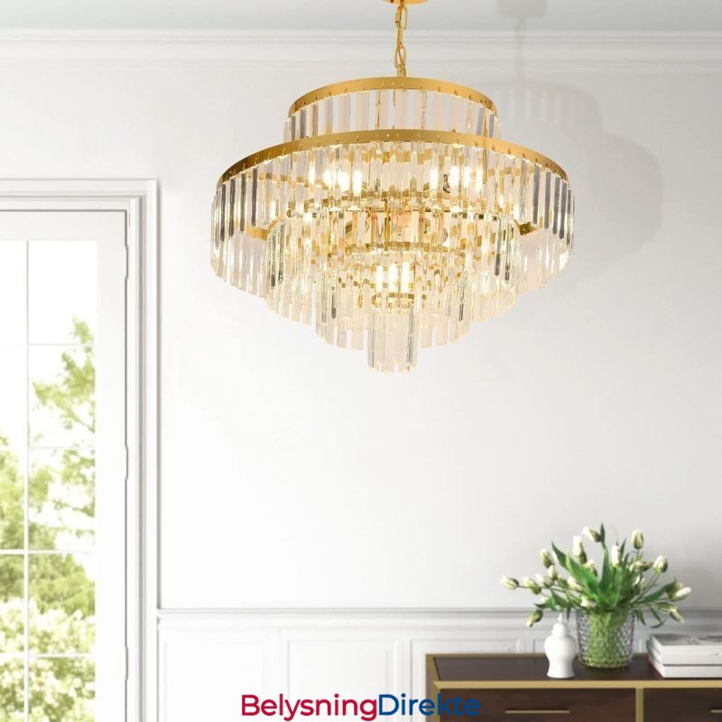 Gullkrystall Pendellampe 4 Nivåer Takbelysning 7 Lys