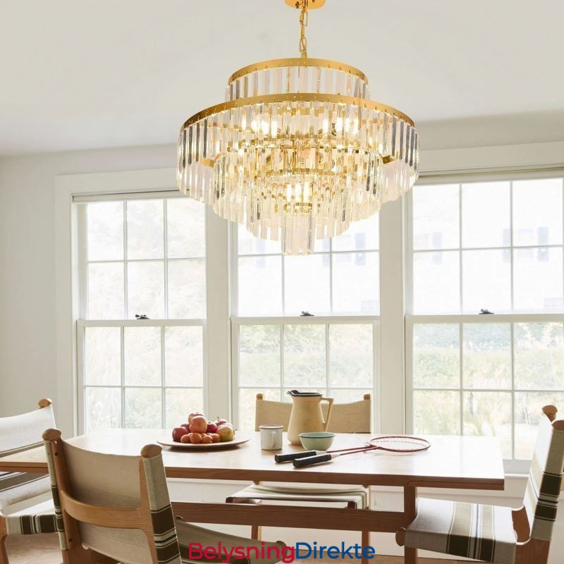 Gullkrystall Pendellampe 4 Nivåer Takbelysning 7 Lys