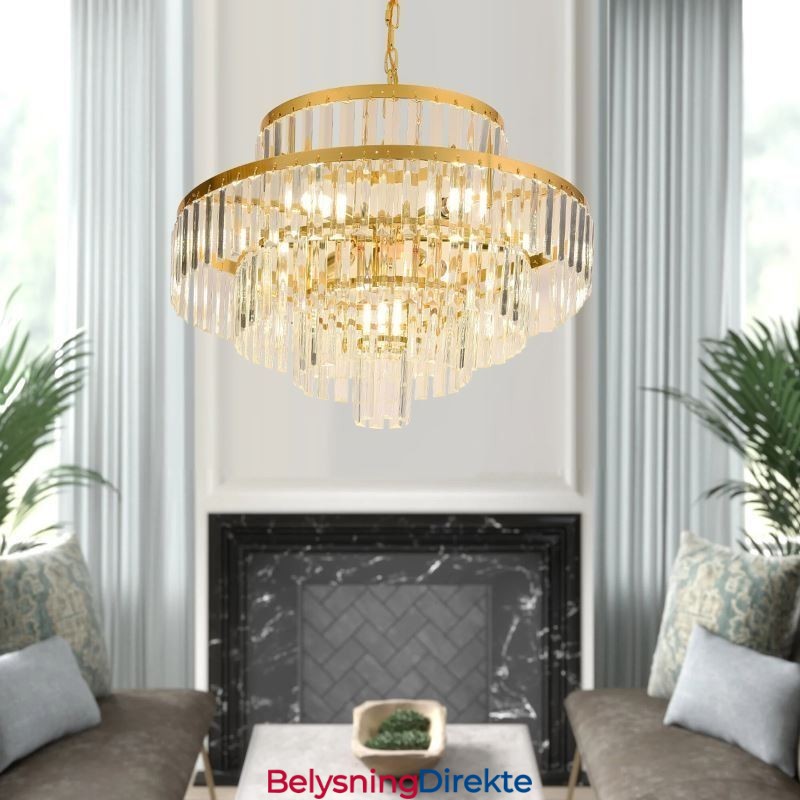 Gullkrystall Pendellampe 4 Nivåer Takbelysning 7 Lys