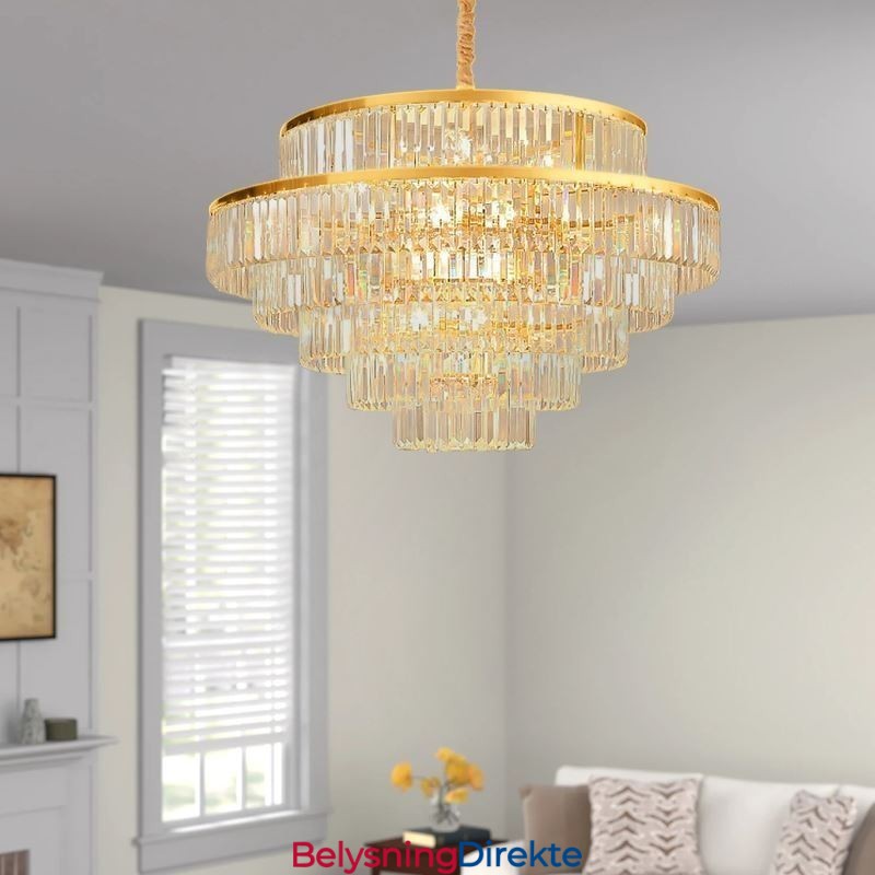 Gullkrystall Pendellampe 5 Nivåer Takbelysning 7 Lys