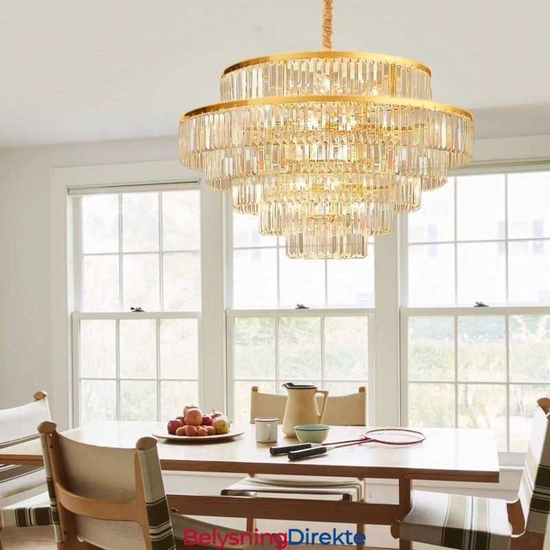 Gullkrystall Pendellampe 5 Nivåer Takbelysning 7 Lys