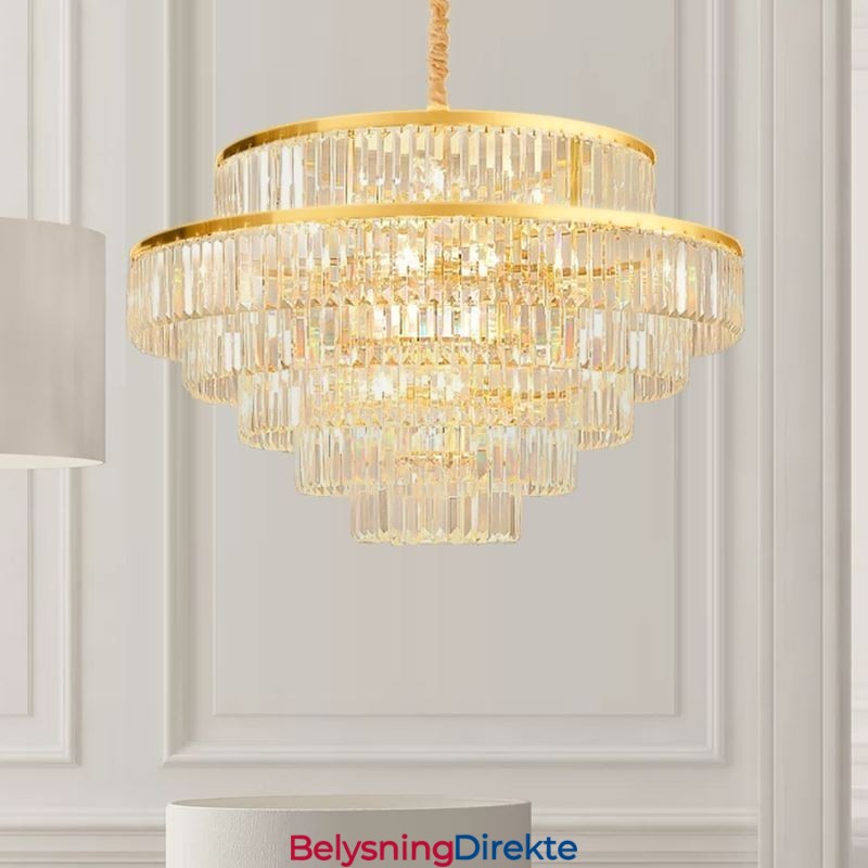 Gullkrystall Pendellampe 5 Nivåer Takbelysning 7 Lys