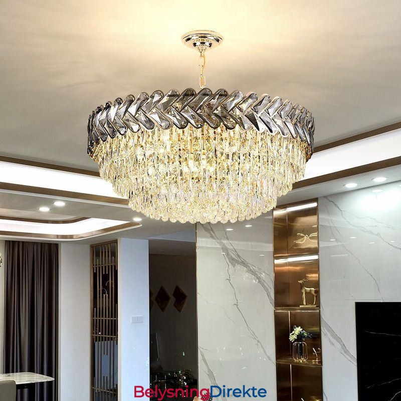 Krystall Pendellampe Gullfarget Taklampe