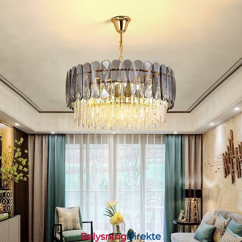Luksuriøs Pendellampe Krystallgull Taklampe