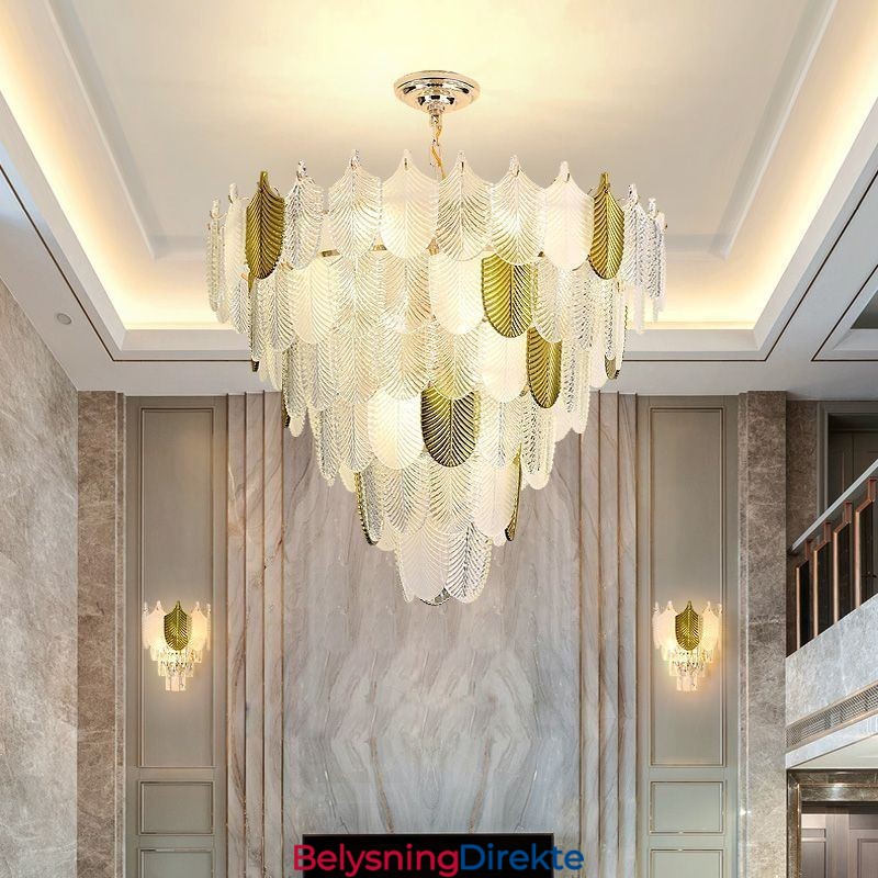 Krystall Elegant Bladformet Taklampe Med Pendellampe