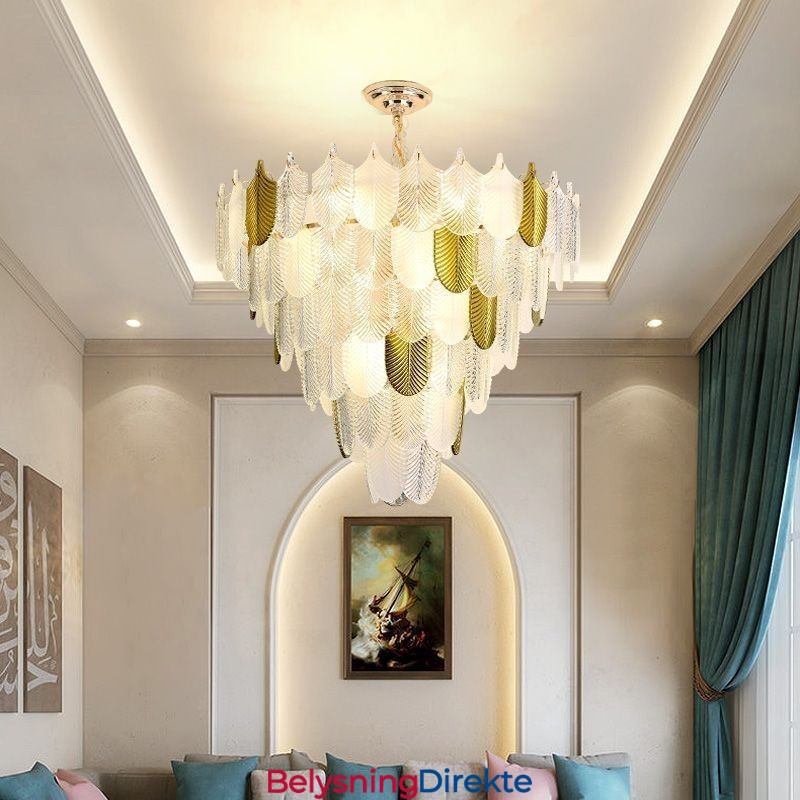 Krystall Elegant Bladformet Taklampe Med Pendellampe