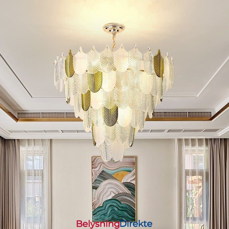 Krystall Elegant Bladformet Taklampe Med Pendellampe