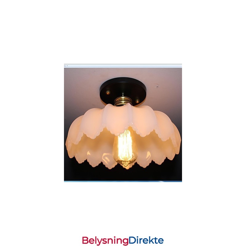 Retro Taklampe Med 1 Hode I Lotus-Glass I Imitert Jade