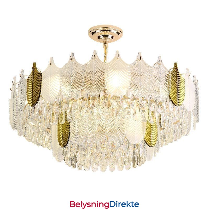 Luksuriøs Bladformet Anhengslampe I Krystall I Taket