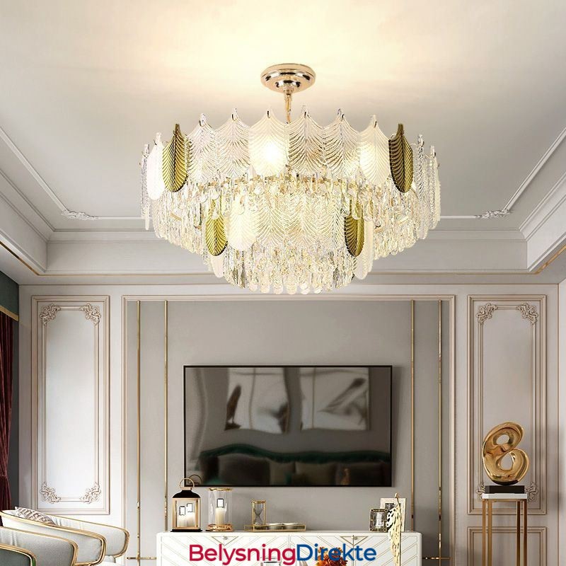 Luksuriøs Bladformet Anhengslampe I Krystall I Taket