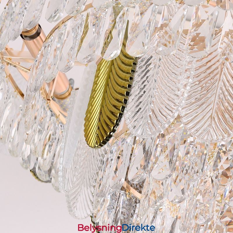 Luksuriøs Bladformet Anhengslampe I Krystall I Taket