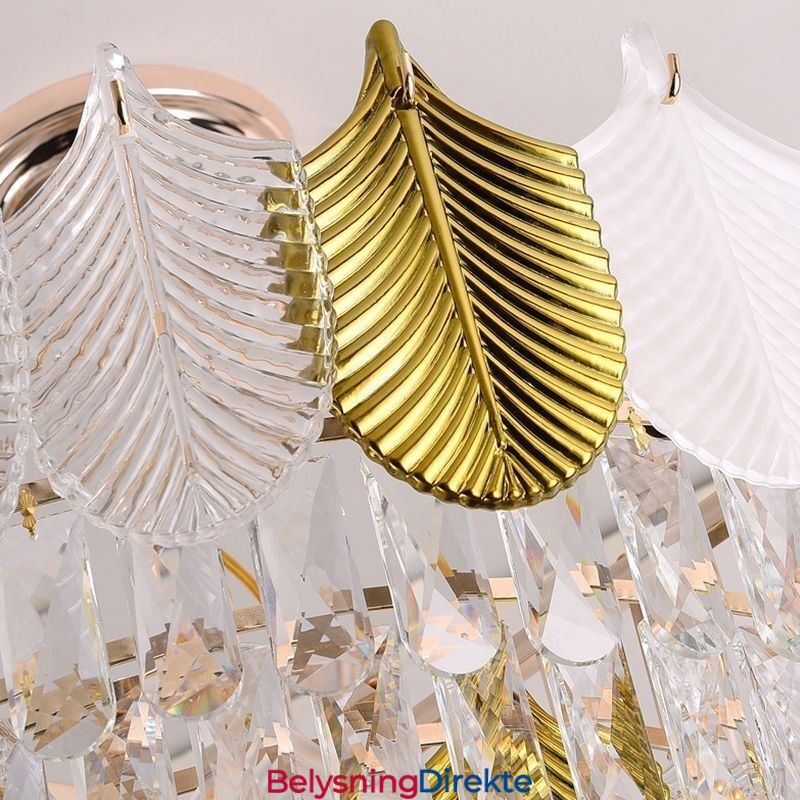 Luksuriøs Bladformet Anhengslampe I Krystall I Taket
