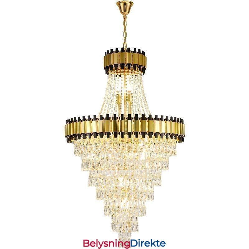 Luksuriøs Gullfarget Anhengslampe I Krystall I Tak