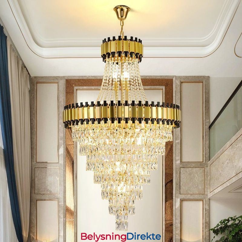 Luksuriøs Gullfarget Anhengslampe I Krystall I Tak