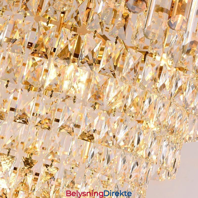 Luksuriøs Gullfarget Anhengslampe I Krystall I Tak