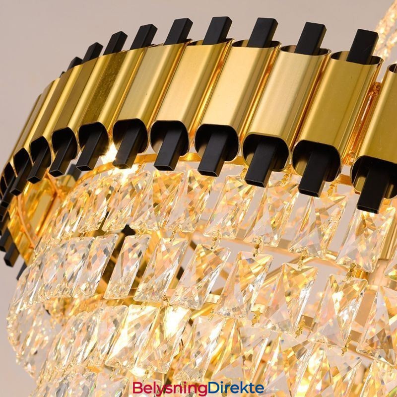 Luksuriøs Gullfarget Anhengslampe I Krystall I Tak