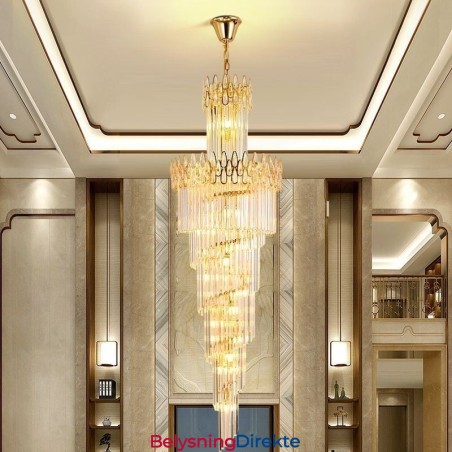 Europeisk Krystall Høyt Tak Pendellampe Trapper