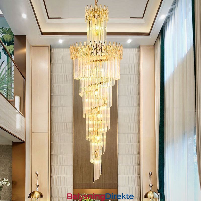 Europeisk Krystall Høyt Tak Pendellampe Trapper