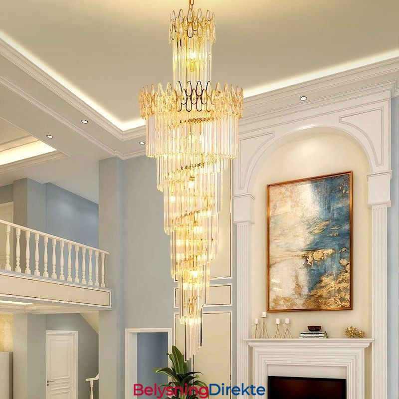 Europeisk Krystall Høyt Tak Pendellampe Trapper