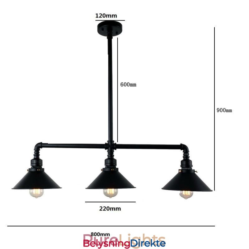 3-Lys Retro Industriell Vintage Vannrør Anhengslampe Lysekrone Landlig Rustikk Stil