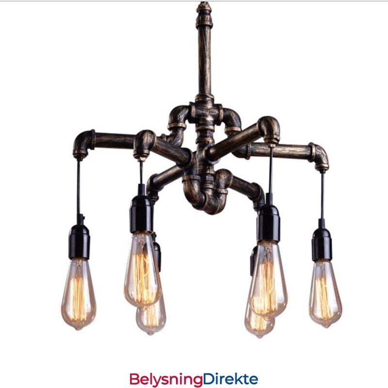 6 Lys Retro Industriell Vintage Vannrør Anhengslampe Lysekrone Landlig Rustikk Stil