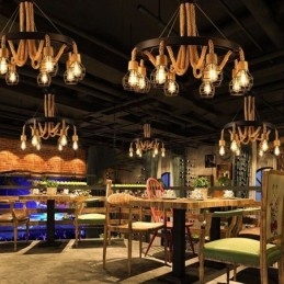 Retro Stil 6 Hoder Anhengslampe Hamptau Lysekrone Med Jernskjerm