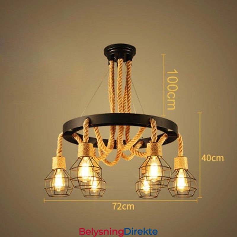 Retro Stil 6 Hoder Anhengslampe Hamptau Lysekrone Med Jernskjerm