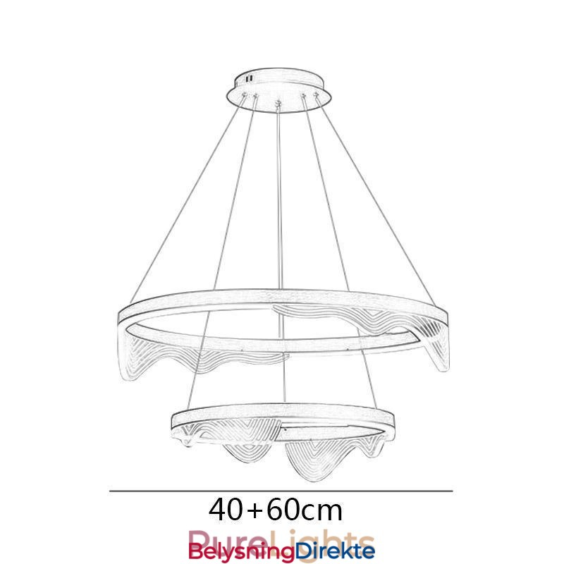 Golden Wave Ripple Pendellampe Taklampe Med 2 Lys