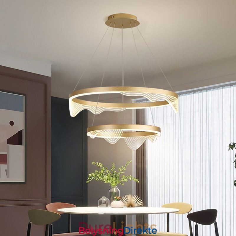 Golden Wave Ripple Pendellampe Taklampe Med 2 Lys