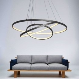 Moderne Pendellampe I Aluminium, Svart, Hengende Lampe Med 3 Ringer