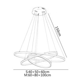 Moderne Pendellampe I Aluminium, Svart, Hengende Lampe Med 3 Ringer