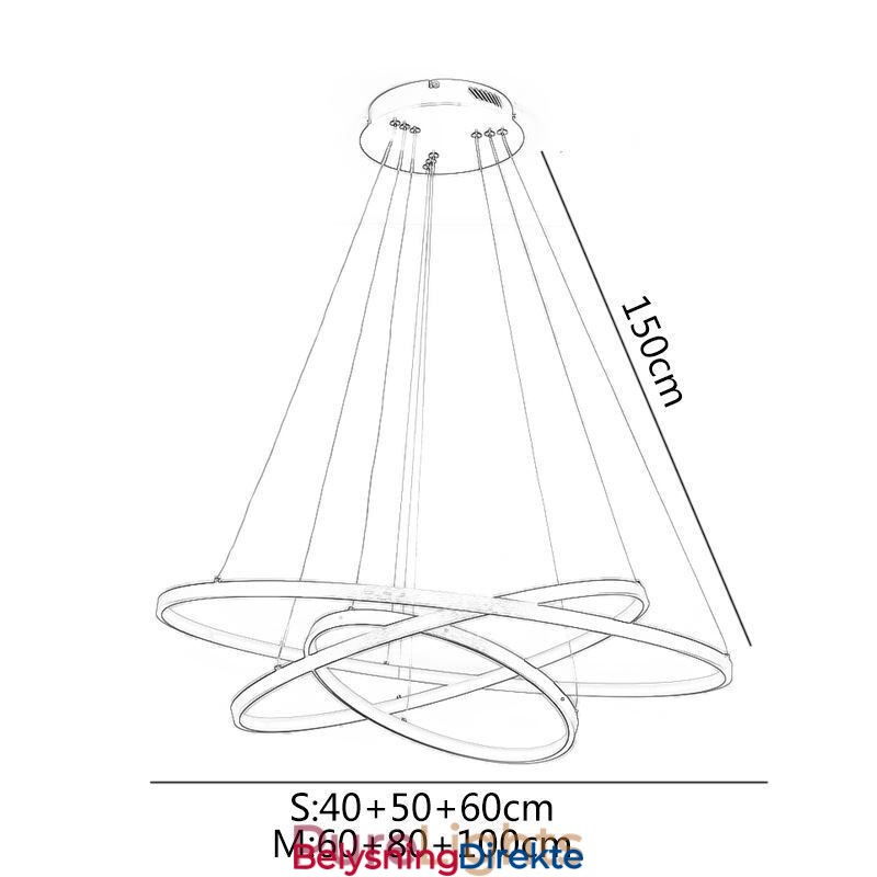 Moderne Pendellampe I Aluminium, Svart, Hengende Lampe Med 3 Ringer