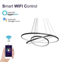 Moderne Pendellampe I Aluminium, Svart, Hengende Lampe Med 3 Ringer