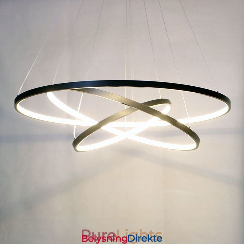 Moderne Pendellampe I Aluminium, Svart, Hengende Lampe Med 3 Ringer